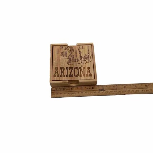 Wooden Coaster Set Of 4 Arizona Unique Puzzle Map Grand Canyon 4”  Coasters - Picture 4 of 4